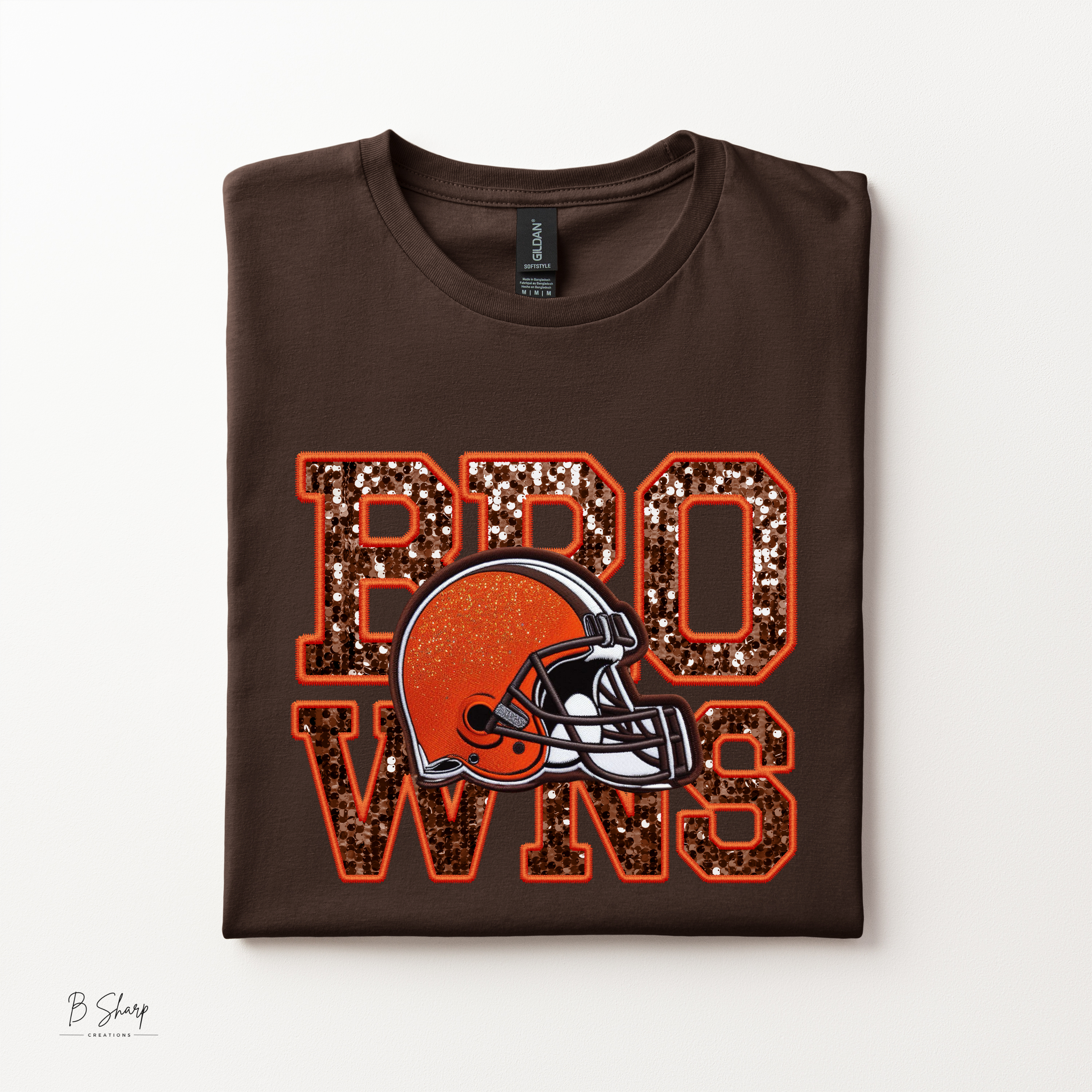 Brown & Orange Game Day Shirt | Faux Embroidery Football Tee