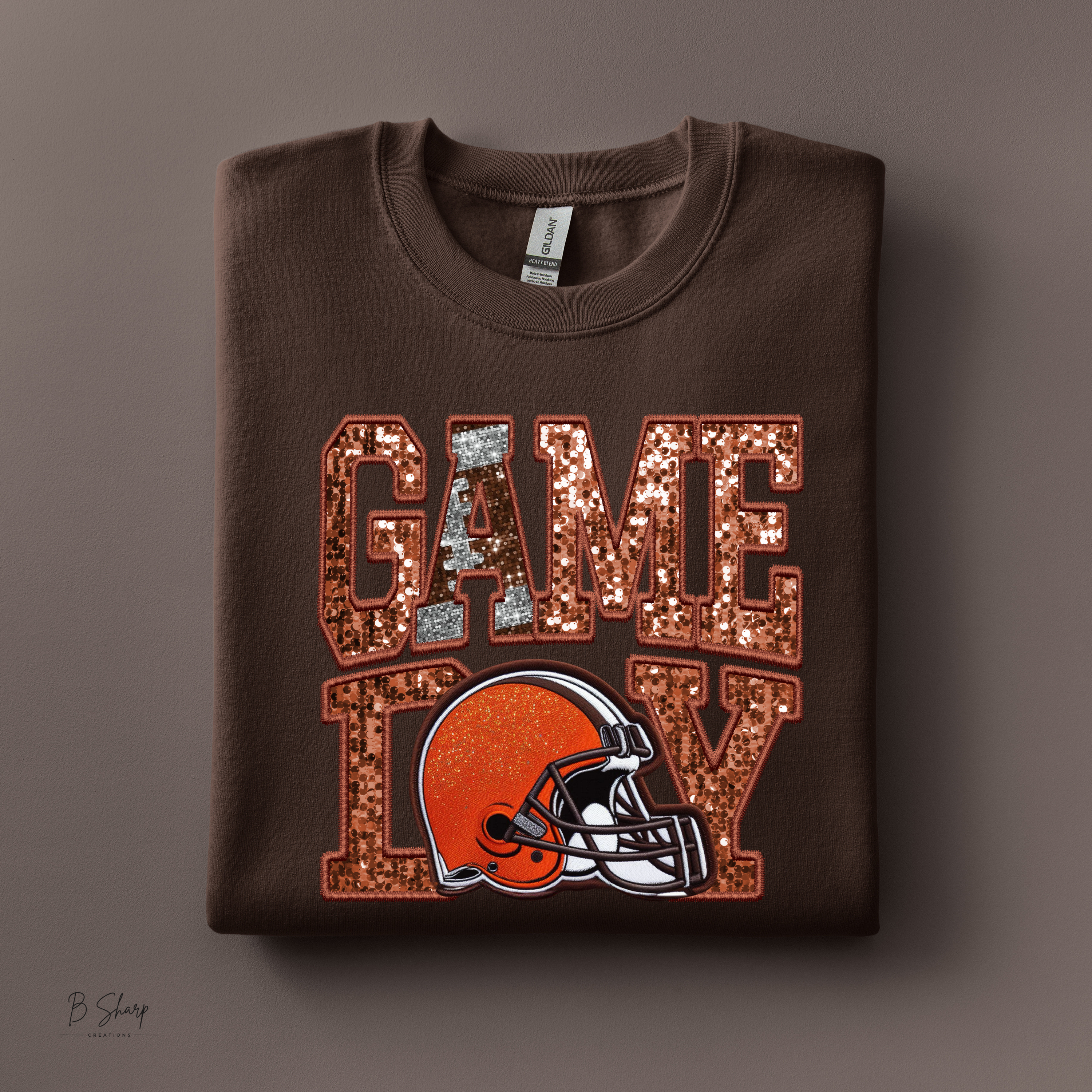 Game Day Shirt | Brown & Orange Faux Embroidery Football Tee