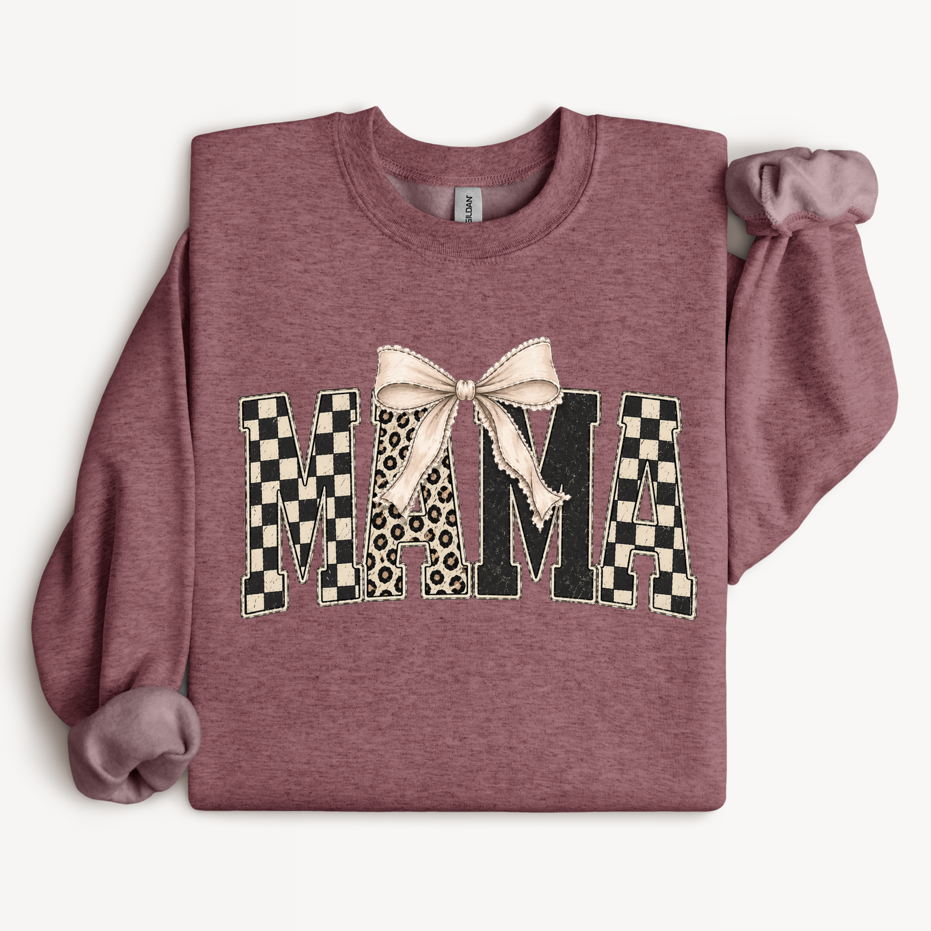 Mama Bow Shirt | Checkered Leopard Graphic Tee or Sweatshirt