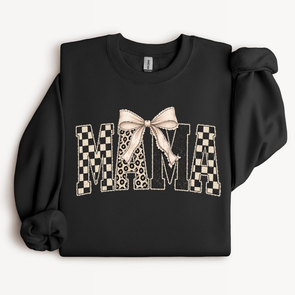 Mama Bow Shirt | Checkered Leopard Graphic Tee or Sweatshirt