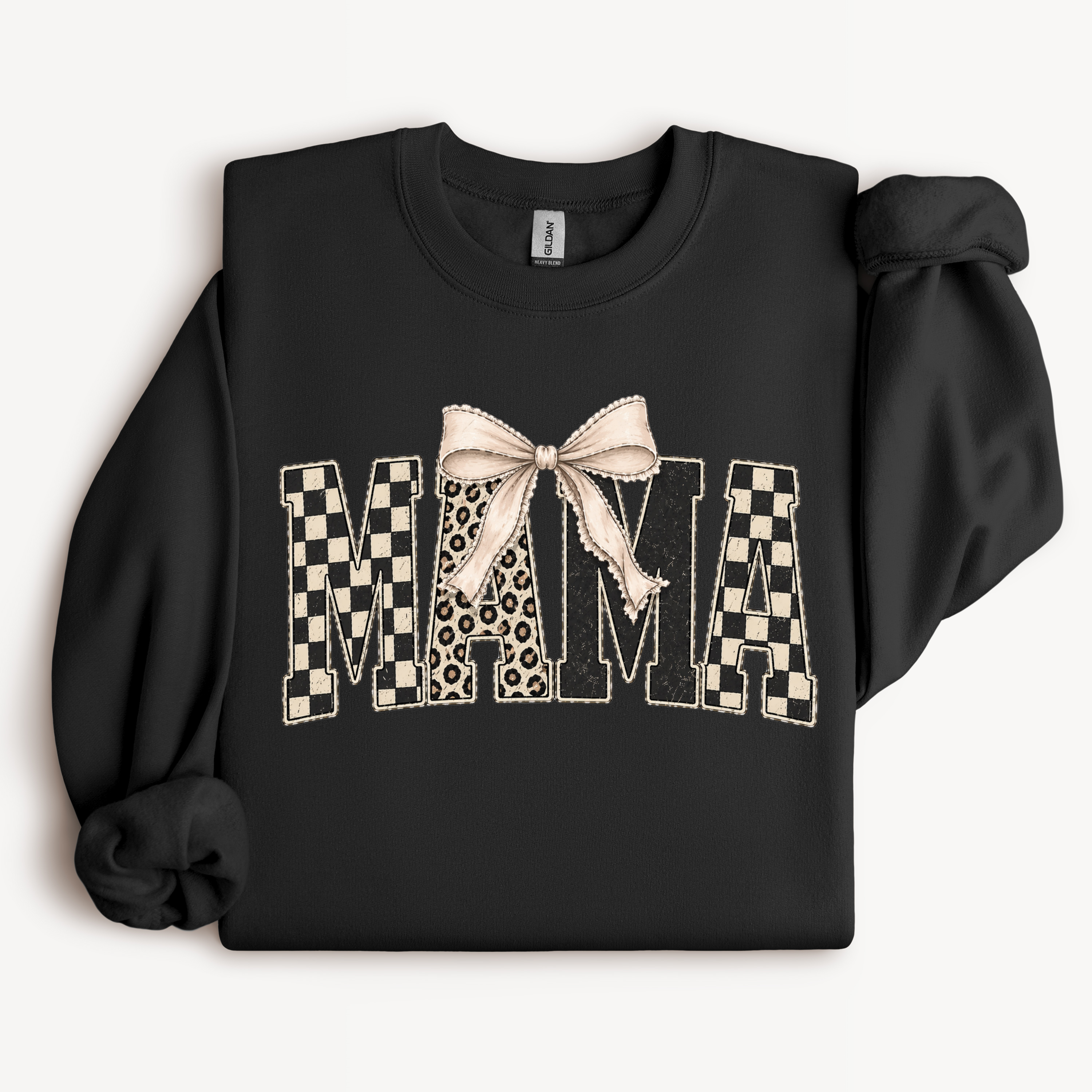 Mama Bow Shirt | Checkered Leopard Graphic Tee or Sweatshirt
