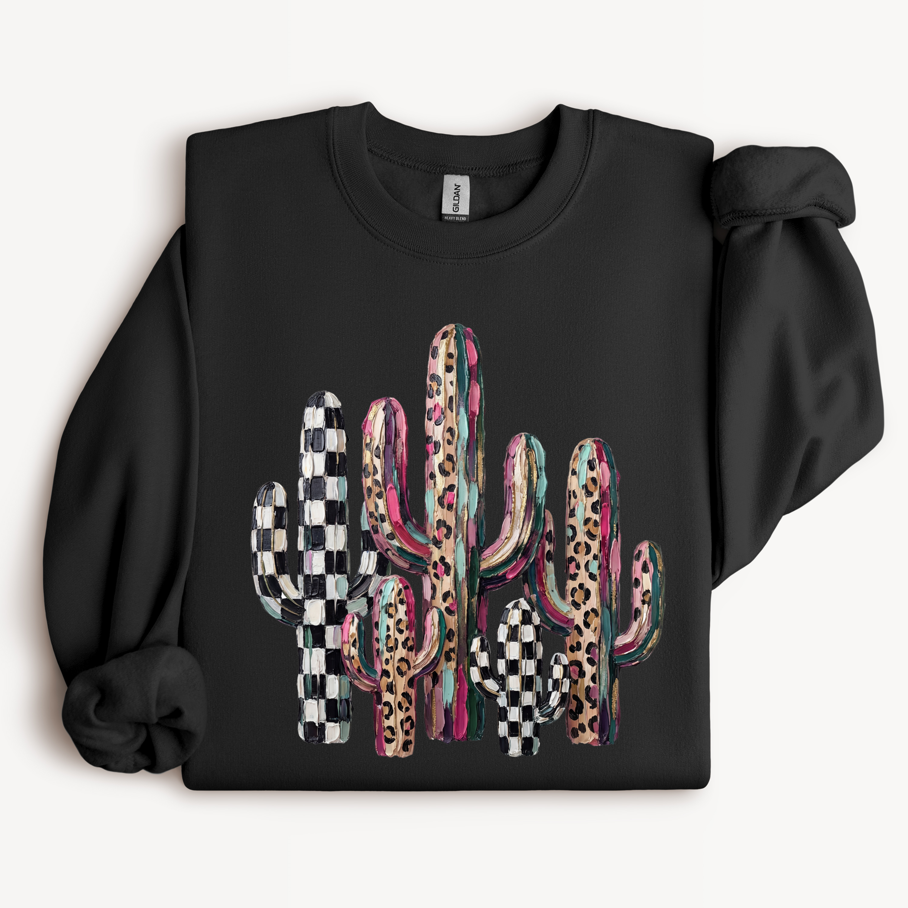 Colorful Cactus Shirt | Leopard and Checkered Western Graphic Tee or Sweats