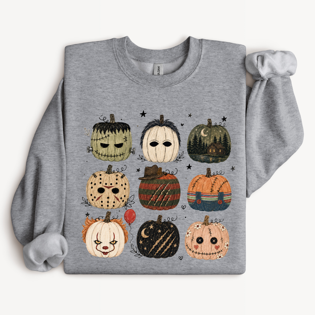 Horror Movie Pumpkin Shirt | Spooky Character Graphic Tee or Sweatshirt